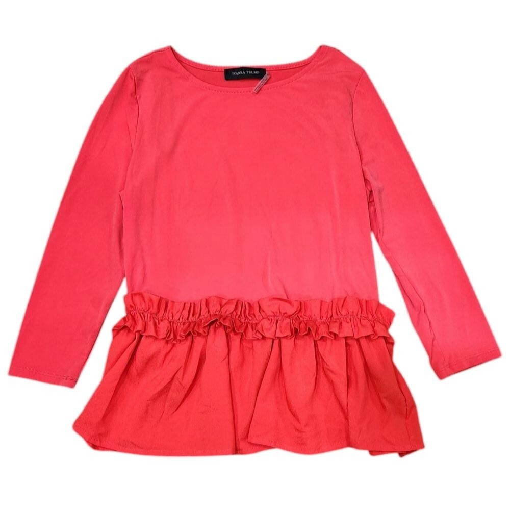 Ivanka Trump 3/4 Sleeve Pullover Ruffle Peplum Blouse Red Cherry Stretch